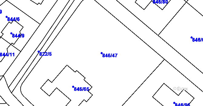 Parcela st. 846/47 v KÚ Černošice, Katastrální mapa