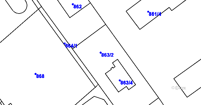 Parcela st. 863/2 v KÚ Černošice, Katastrální mapa