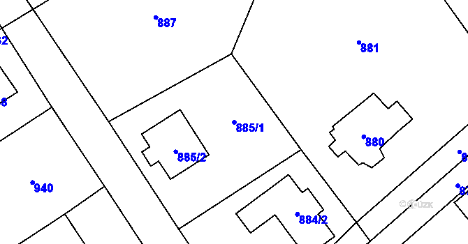 Parcela st. 885/1 v KÚ Černošice, Katastrální mapa