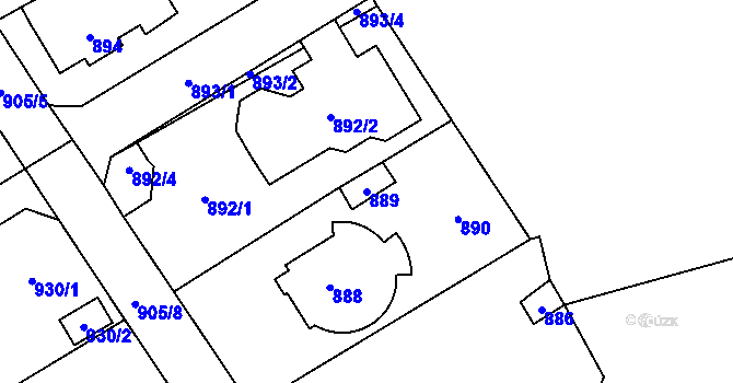Parcela st. 889 v KÚ Černošice, Katastrální mapa