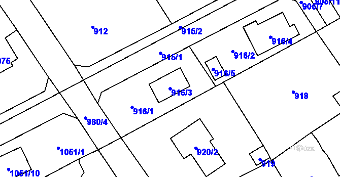 Parcela st. 916/3 v KÚ Černošice, Katastrální mapa