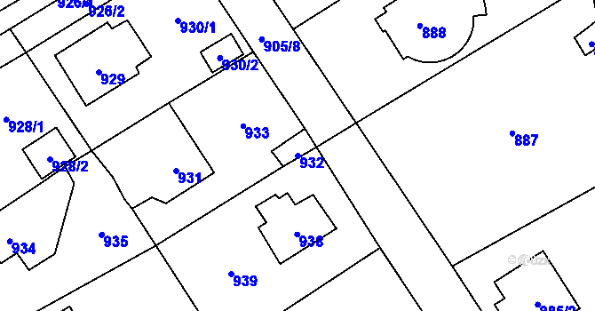 Parcela st. 932 v KÚ Černošice, Katastrální mapa