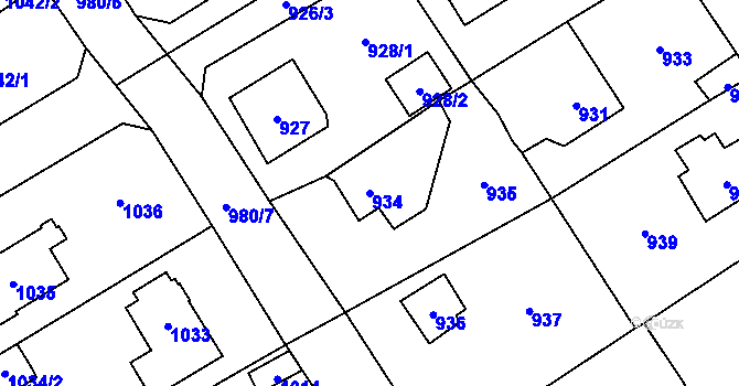 Parcela st. 934 v KÚ Černošice, Katastrální mapa