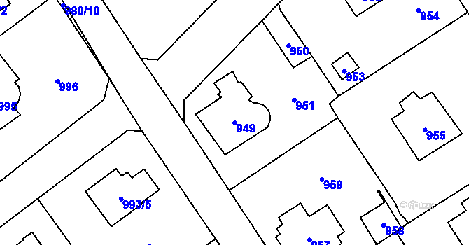 Parcela st. 949 v KÚ Černošice, Katastrální mapa