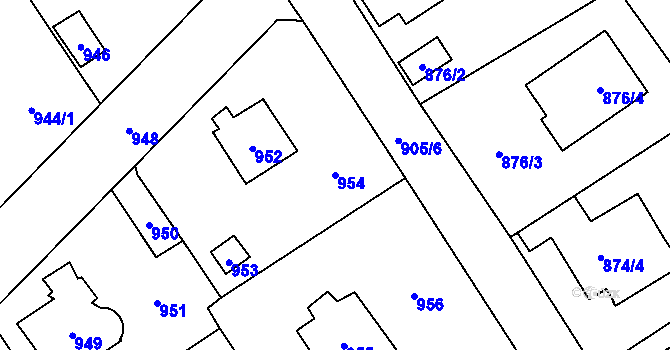 Parcela st. 954 v KÚ Černošice, Katastrální mapa