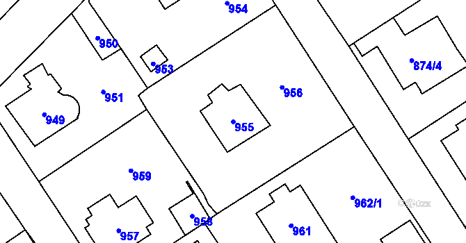 Parcela st. 955 v KÚ Černošice, Katastrální mapa