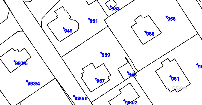 Parcela st. 959 v KÚ Černošice, Katastrální mapa