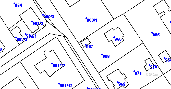 Parcela st. 967 v KÚ Černošice, Katastrální mapa