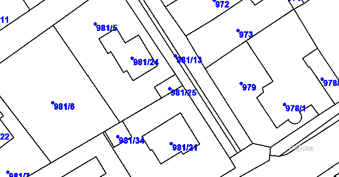 Parcela st. 981/25 v KÚ Černošice, Katastrální mapa