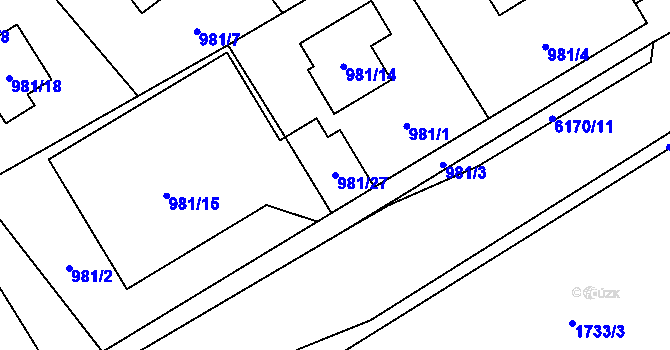 Parcela st. 981/27 v KÚ Černošice, Katastrální mapa
