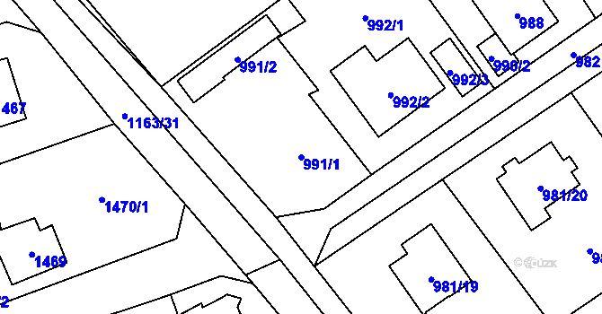 Parcela st. 991/1 v KÚ Černošice, Katastrální mapa