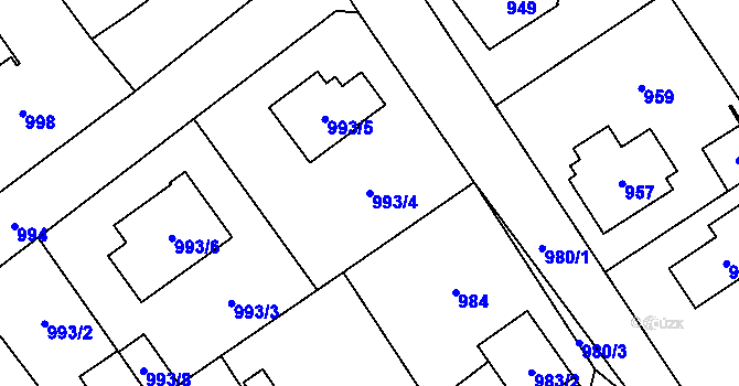Parcela st. 993/4 v KÚ Černošice, Katastrální mapa