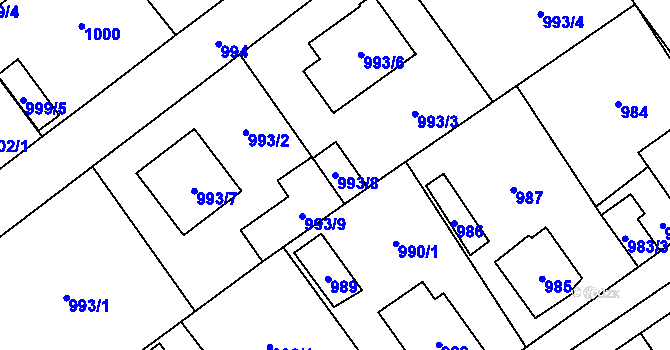 Parcela st. 993/8 v KÚ Černošice, Katastrální mapa