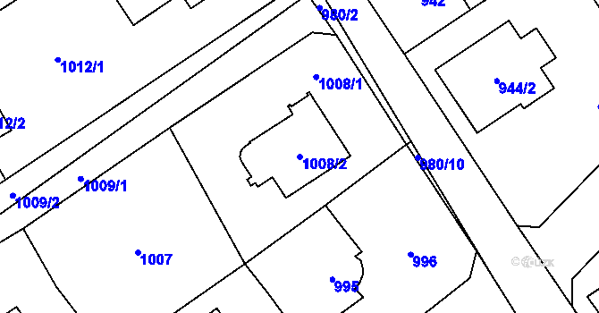 Parcela st. 1008/2 v KÚ Černošice, Katastrální mapa