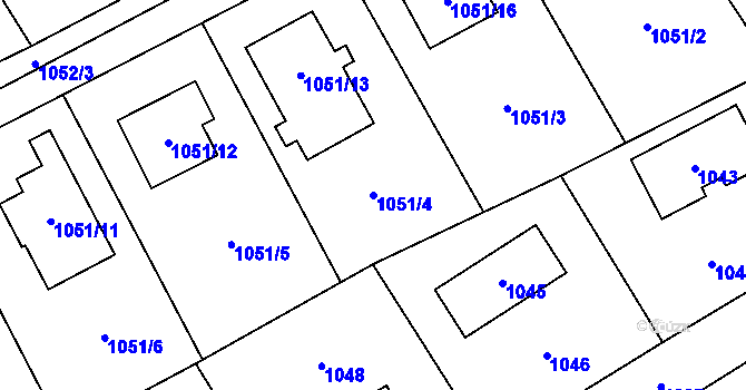Parcela st. 1051/4 v KÚ Černošice, Katastrální mapa