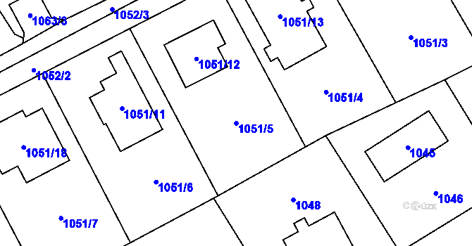 Parcela st. 1051/5 v KÚ Černošice, Katastrální mapa