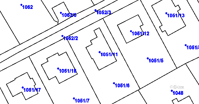 Parcela st. 1051/11 v KÚ Černošice, Katastrální mapa
