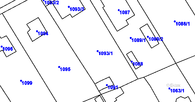 Parcela st. 1093/1 v KÚ Černošice, Katastrální mapa