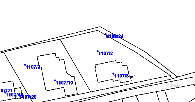 Parcela st. 1107/2 v KÚ Černošice, Katastrální mapa