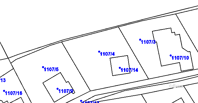 Parcela st. 1107/4 v KÚ Černošice, Katastrální mapa
