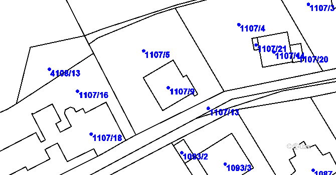 Parcela st. 1107/9 v KÚ Černošice, Katastrální mapa