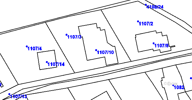 Parcela st. 1107/10 v KÚ Černošice, Katastrální mapa