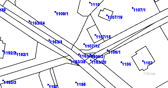 Parcela st. 1107/12 v KÚ Černošice, Katastrální mapa