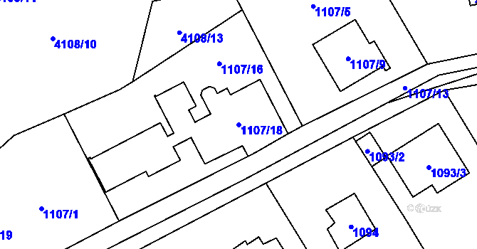 Parcela st. 1107/18 v KÚ Černošice, Katastrální mapa
