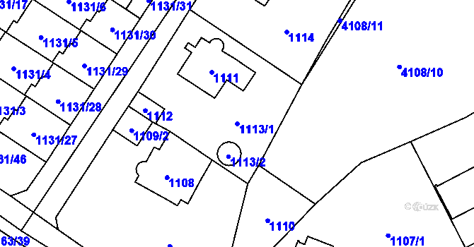 Parcela st. 1113/1 v KÚ Černošice, Katastrální mapa