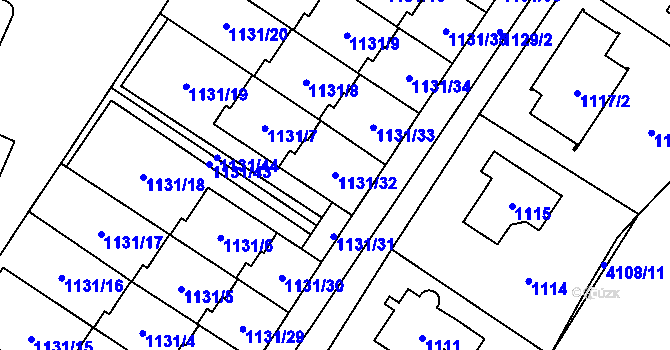 Parcela st. 1131/32 v KÚ Černošice, Katastrální mapa