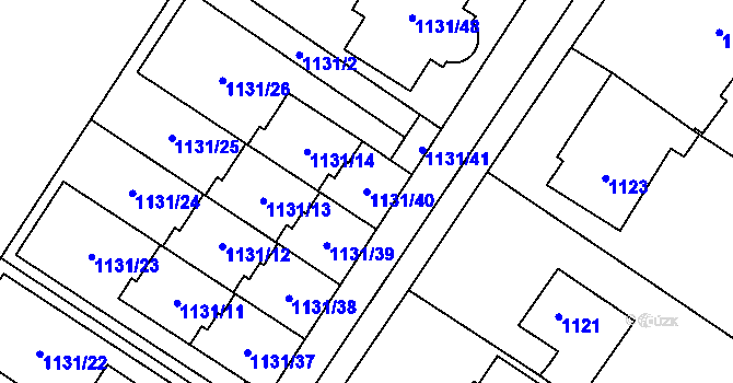 Parcela st. 1131/40 v KÚ Černošice, Katastrální mapa