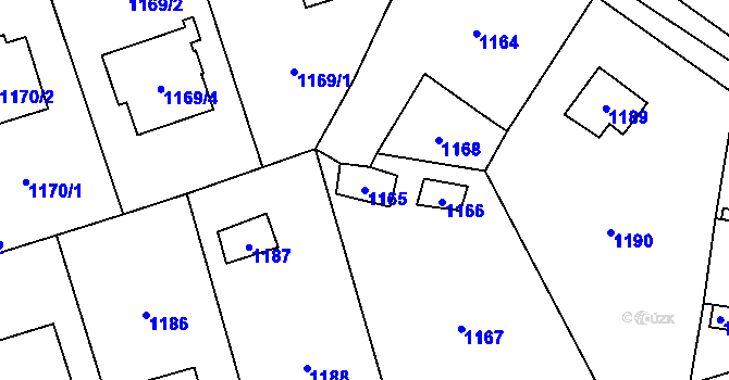 Parcela st. 1165 v KÚ Černošice, Katastrální mapa