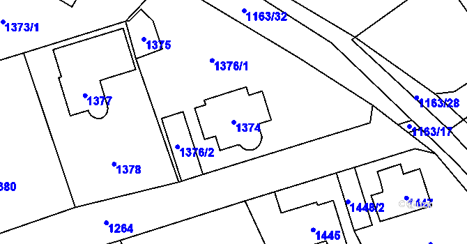 Parcela st. 1374 v KÚ Černošice, Katastrální mapa