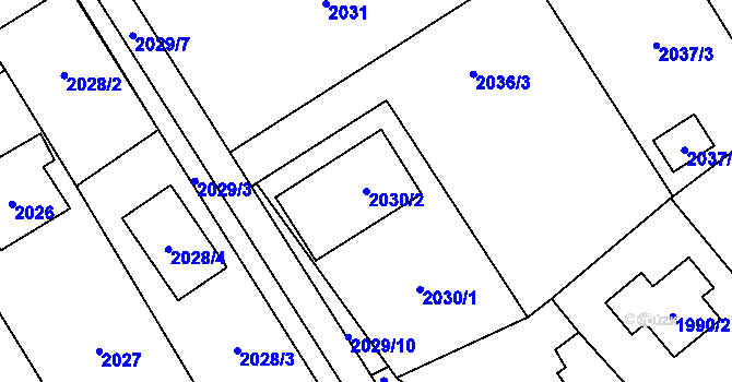 Parcela st. 2030/2 v KÚ Černošice, Katastrální mapa