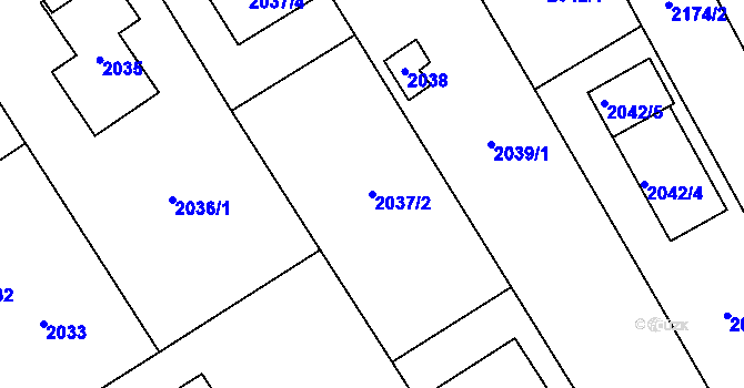 Parcela st. 2037/2 v KÚ Černošice, Katastrální mapa