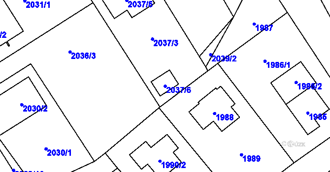 Parcela st. 2037/6 v KÚ Černošice, Katastrální mapa
