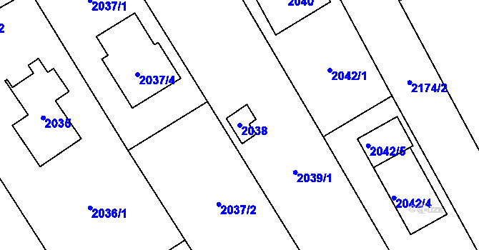 Parcela st. 2038 v KÚ Černošice, Katastrální mapa