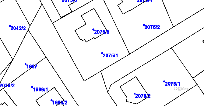 Parcela st. 2075/1 v KÚ Černošice, Katastrální mapa