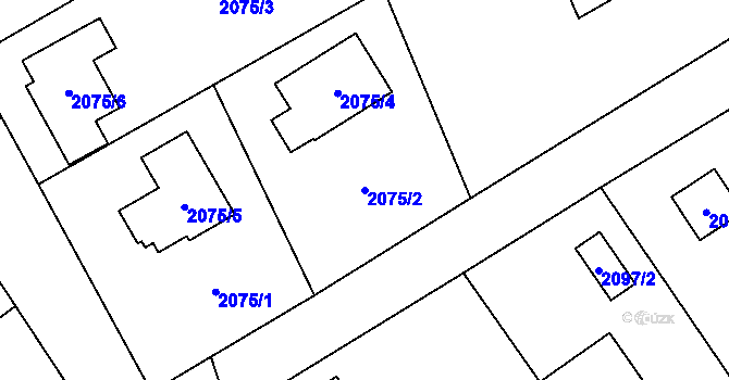 Parcela st. 2075/2 v KÚ Černošice, Katastrální mapa