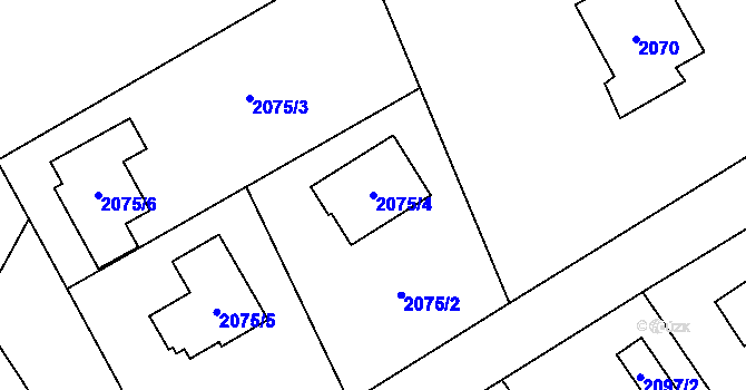 Parcela st. 2075/4 v KÚ Černošice, Katastrální mapa