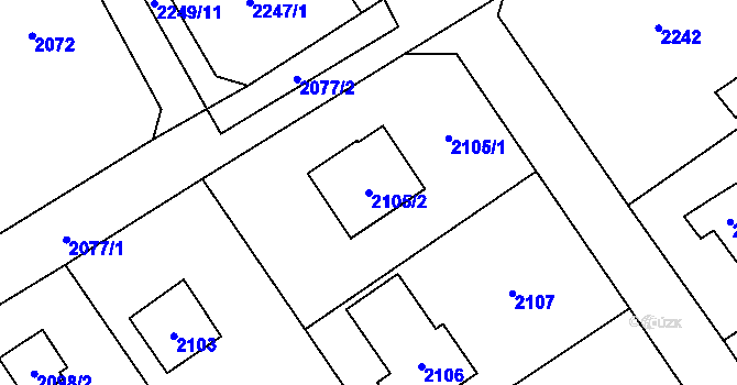 Parcela st. 2105/2 v KÚ Černošice, Katastrální mapa