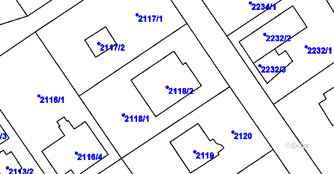 Parcela st. 2118/2 v KÚ Černošice, Katastrální mapa