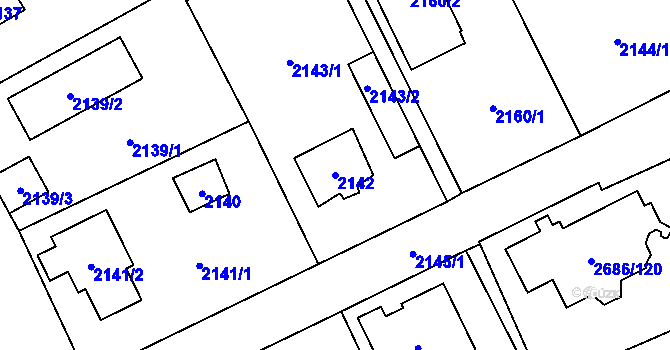Parcela st. 2142 v KÚ Černošice, Katastrální mapa