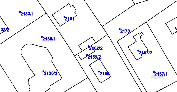 Parcela st. 2162/2 v KÚ Černošice, Katastrální mapa