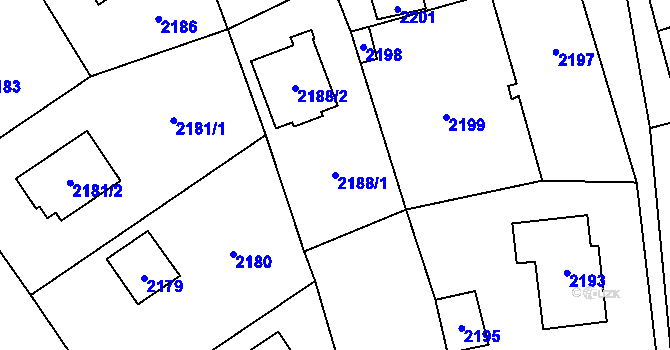 Parcela st. 2188/1 v KÚ Černošice, Katastrální mapa