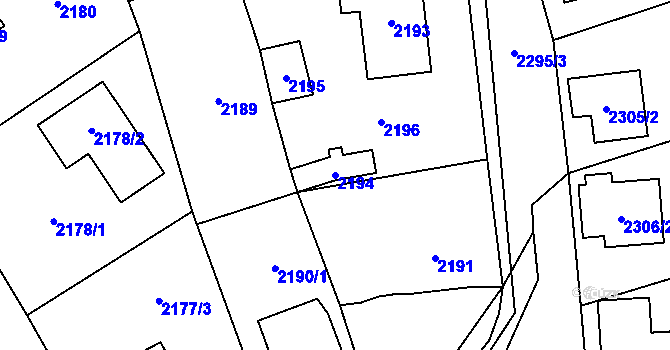 Parcela st. 2194 v KÚ Černošice, Katastrální mapa