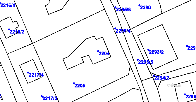 Parcela st. 2204 v KÚ Černošice, Katastrální mapa