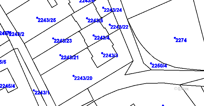 Parcela st. 2243/3 v KÚ Černošice, Katastrální mapa
