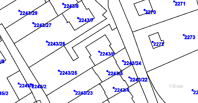 Parcela st. 2243/6 v KÚ Černošice, Katastrální mapa