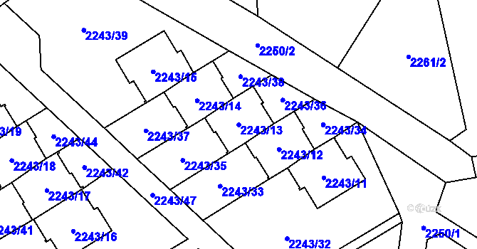 Parcela st. 2243/13 v KÚ Černošice, Katastrální mapa